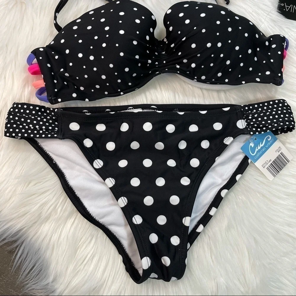 NWT California Waves Polka Dot Bikini Set Medium